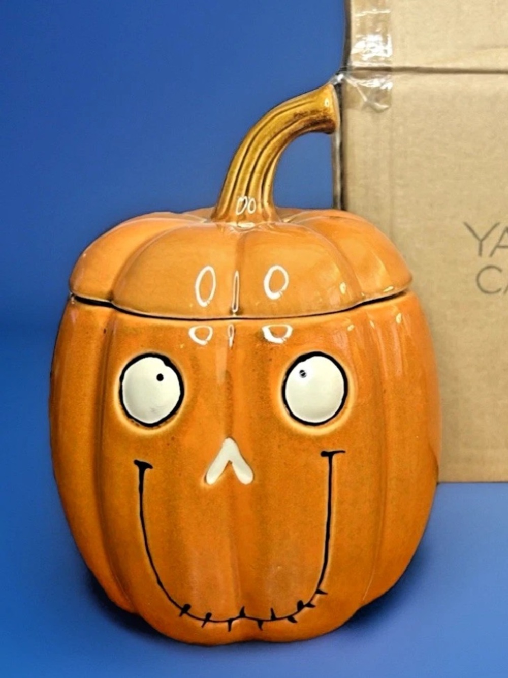 Yankee Candle Pumpkin Jack O' Lantern "Boney" Lidded Jar Retired, NIOB